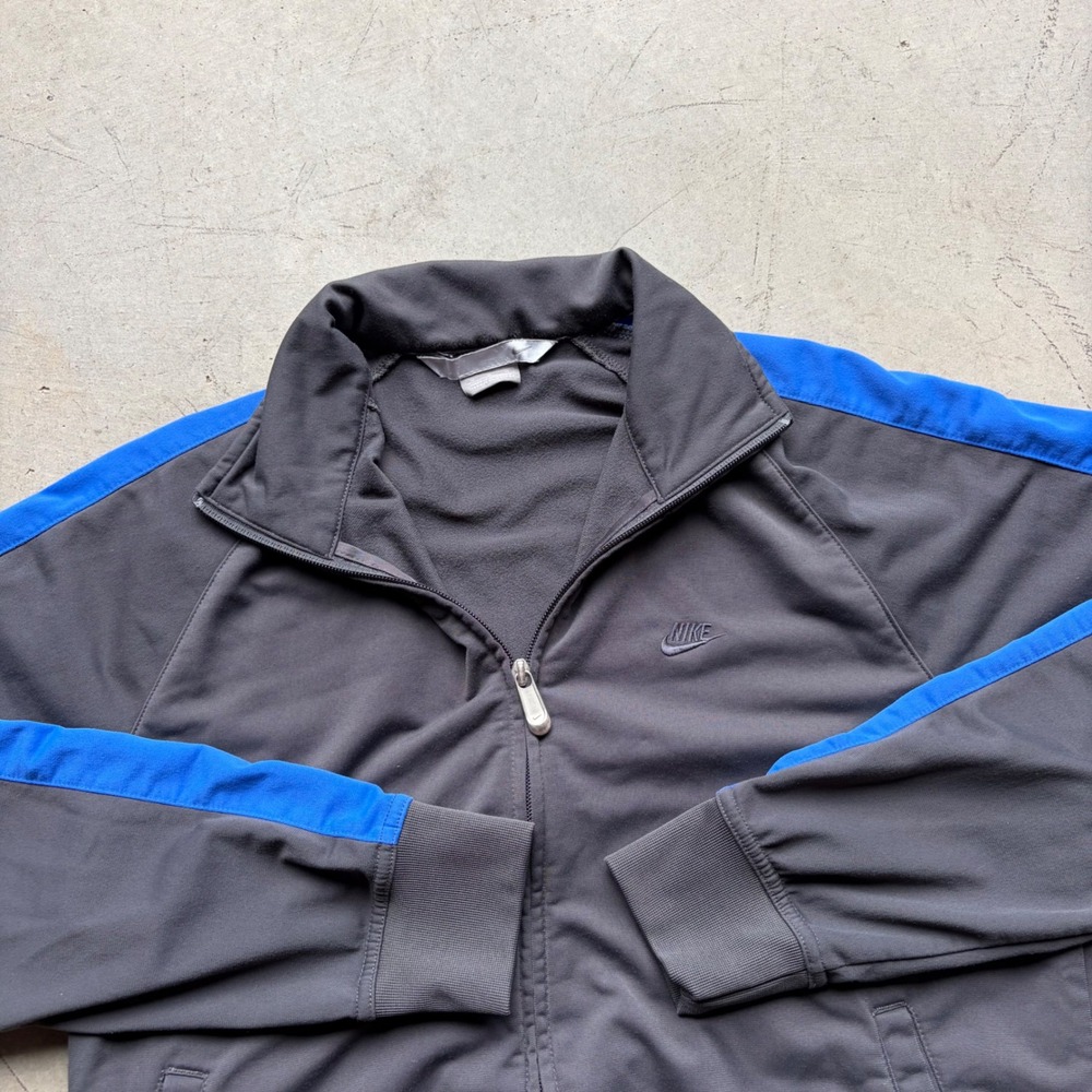 Vintage Nike Y2K Track Jacket Mens Medium Grey Blue Stripe Full Zip